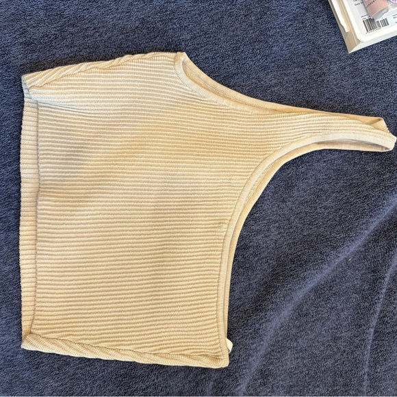 Cream Ribbed One-Shoulder Top - Picture 3 of 4